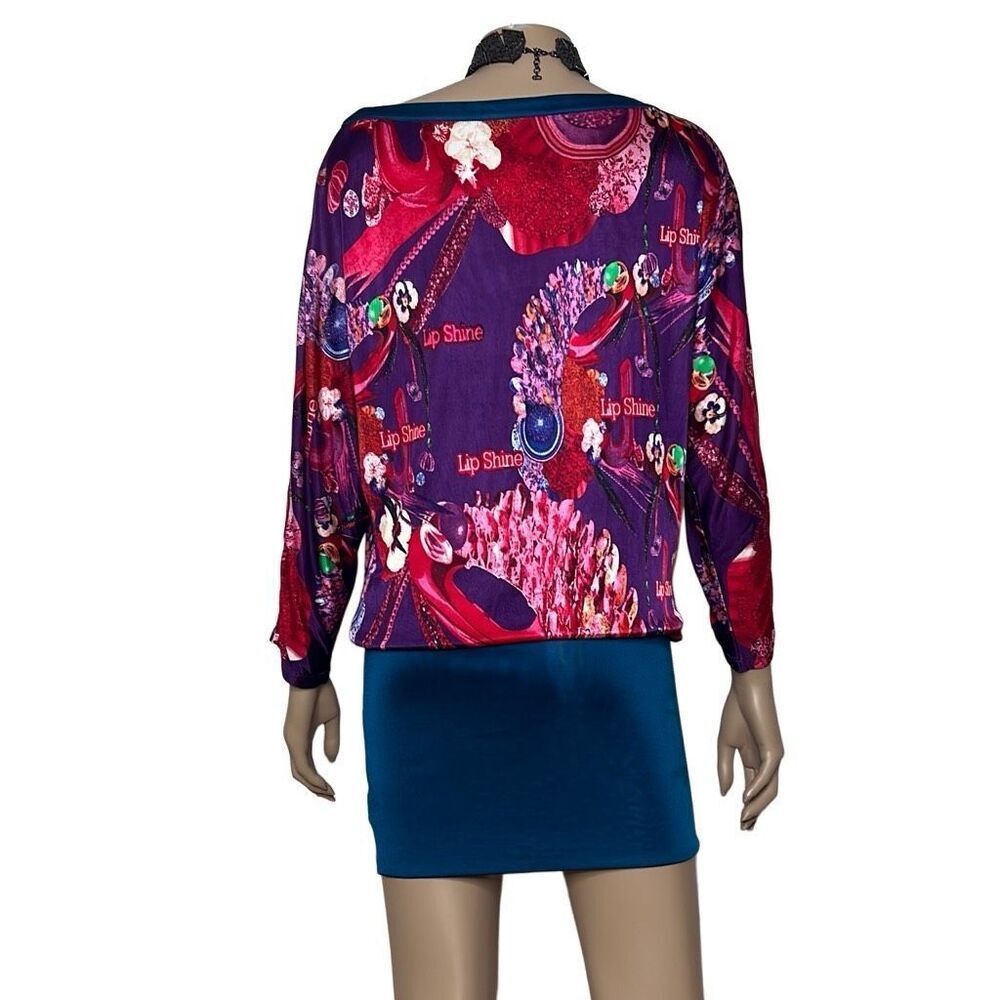 Custo Barcelona Printed Mini Dress Tunic Multicolor Purple Blue Lip Shine Graphi - Picture 7 of 13